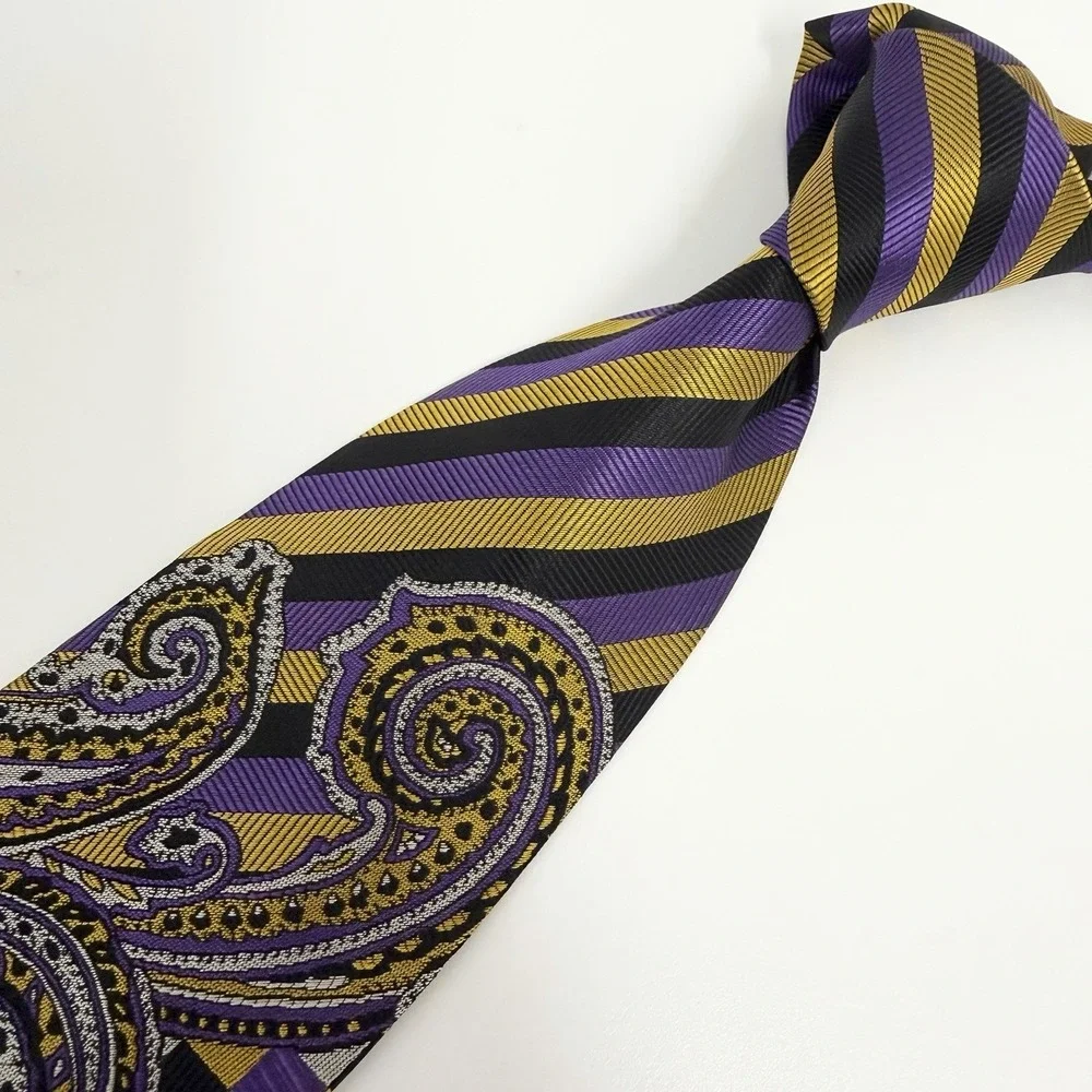 Gianni Versace Men's Vtg Tie Purple/Gold Harlequin Check Paisley Silk 3.5
